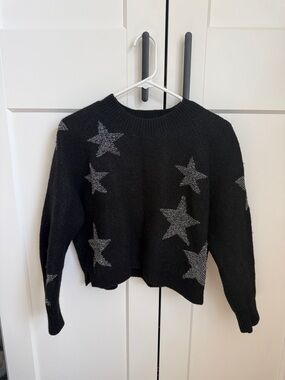 All Saints Black Crewneck Sweater with Metallic Silver Stars